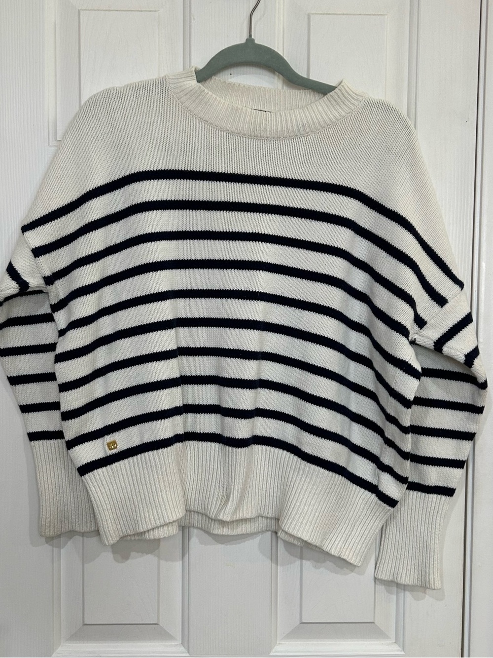 Lauren Ralph Lauren Cream & Navy Striped Crewneck Sweater - Women's Size XL